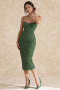 Sweetheart Lace Corset Bustier Scallop Trim Bodycon Midi Dress