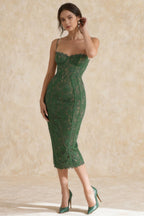 Sweetheart Lace Corset Bustier Scallop Trim Bodycon Midi Dress