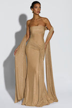 Silver-Foil Strapless Slim-Fit Party Dress