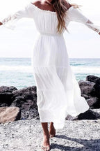 White Flare Sleeve Off Shoulder Dress