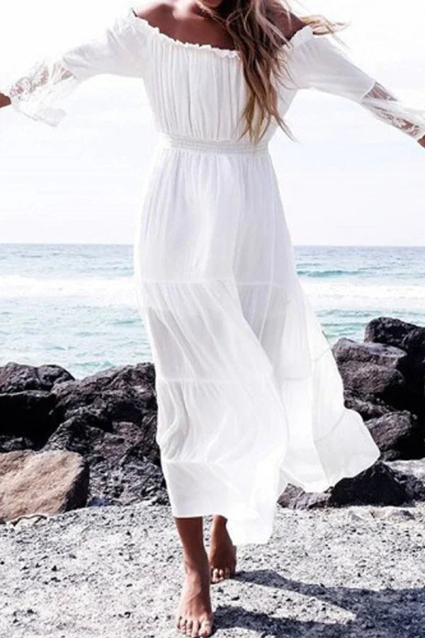 White Flare Sleeve Off Shoulder Dress