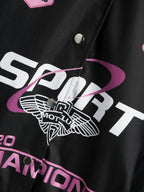 Retro Print Contrast Color Moto Jacket