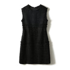 Sequin Tweed Boucle Frayed Edge Crew Neck Sleeveless Shift Mini Dress