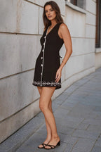 V Neck Button Front Work Dress