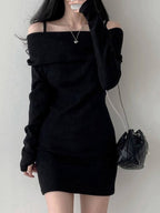 Sexy Off-Shoulder Ribbed Waist Mini Dresses