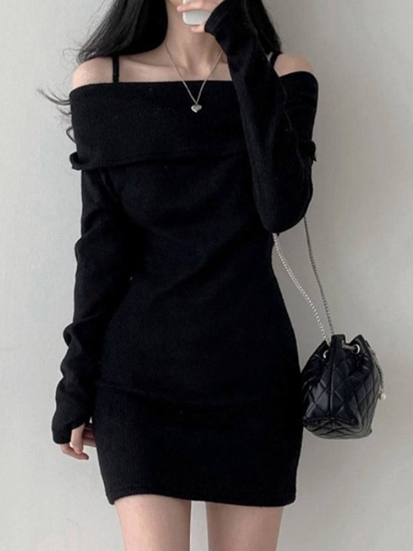 Sexy Off-Shoulder Ribbed Waist Mini Dresses