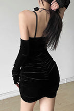Velvet Sweetheart Twisted Knot Lace Corset Panel Cut Out Mini Dress