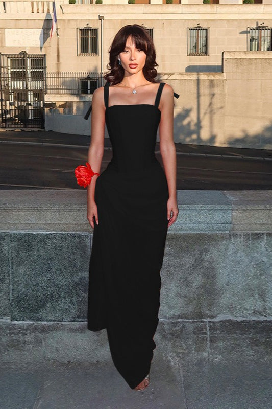 Spaghetti Strap Square Neck Corset Draped Maxi Slip Dress