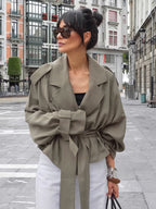 Cropped Windbreaker Tie-Waist Jacket For Women 2026