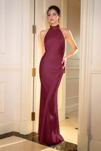 Halter Backless Satin Party Dress