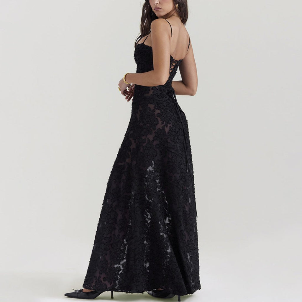 Lace-Up Back Maxi Dress with Suspender