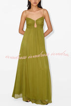 Soft and Elegant Metal Hollow Design Back Smocked A-line Slip Maxi Dress