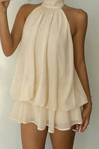 Backless Halter Tie Waist Ruffled Bodycon Mini Dress