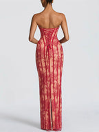 Date Night Dresses Bodycon Maxi Lace Sleeveless Backless Strapless Sexy Burgundy Dress