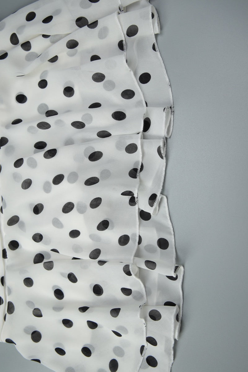 White Halter Mock Neck Shirred Waist Tiered Polka Dot Mini Dress