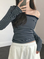 Off-The-Shoulder Striped Long Sleeve