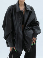 Vintage Lapel Neck Zip Up Motorcycle Leather Jacket