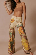 We The Free Denim Playful Doodle Printed Mid Rise Pocket Wide Leg Jeans
