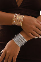 Sweet and Cool Punk Style Wide Metal Brushed Line Open Bracelet