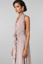 Yulia Purple 3D Flower Ruffled Maxi Dress