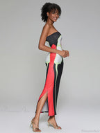 Abstract Print Strapless Side Split Floral Dress