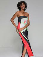 Abstract Print Strapless Side Split Floral Dress