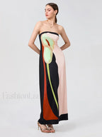 Abstract Strapless Loose Maxi Dress