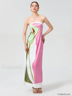 Abstract Strapless Loose Maxi Dress