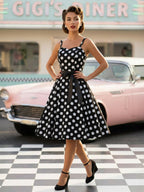 Polka Dot Vintage Midi Swing Dress for Women - 1950s A-Line Belted Rockabilly Slip Sun Dress - Summer Holiday Party 2026