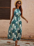 Jocelyn Boutique Halterneck Beach Dress with Leaf Pattern Premium Wardrobe Essential