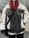 Embroidery Pocket Zipper Patchwork Design Bomber Jacket