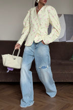 Romantic Floral V-Neck Coat