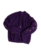Star Embroidered Print Cable Knit V Neck Cardigan
