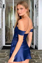Strapless Off Shoulder Ruffled Satin Bodycon Mini Dress