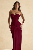 Beaded Corset Strapless Sweetheart Draped Panel Maxi Gown