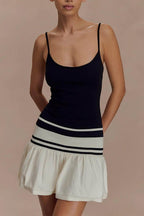 Colorblock Tank Top and Pleated Mini Skirt Two Piece Set