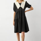 Oversized Pointed Collar Tiered Ruffle Puff Sleeve Mini Dress