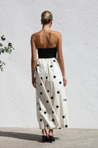 Polka Dot Strapless Solid Bodice A-Line Maxi Dress