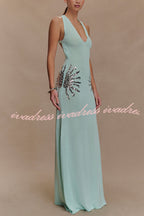 Sparkling Nights Knit Sunburst Sequin Detail Back Cross Straps Stretch Maxi Dress