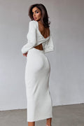 White Slim Convertible Backless Sweater Dress