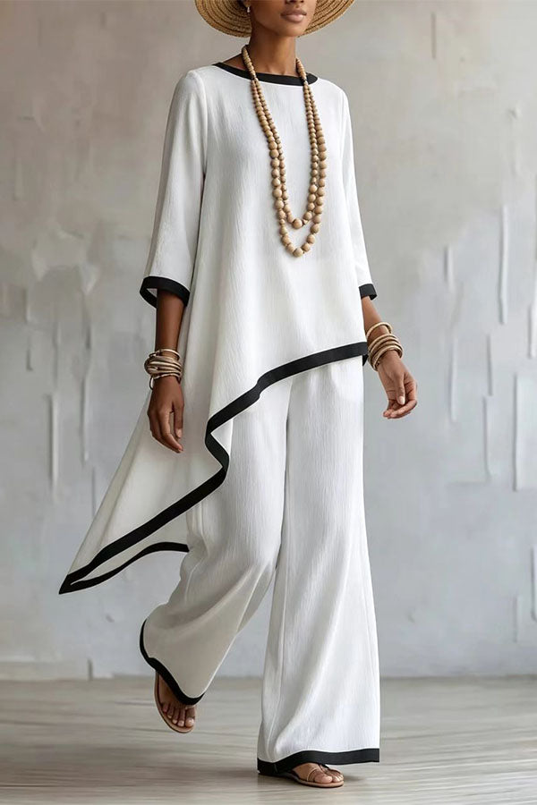 Minimalist Asymmetric Tunic & Wide-Leg Trouser Set