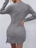 Solid U Neck Lace Up Mini Dress