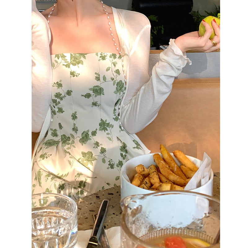 Floral Print Square Neck Spaghetti Strap Slip Midi Dress