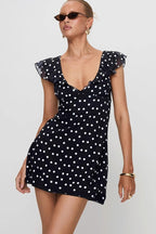Black Polka Dot Mesh A-Line Mini Dress