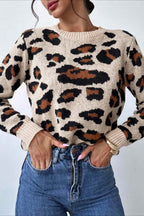 Colorblock Leopard Crewneck Sweater