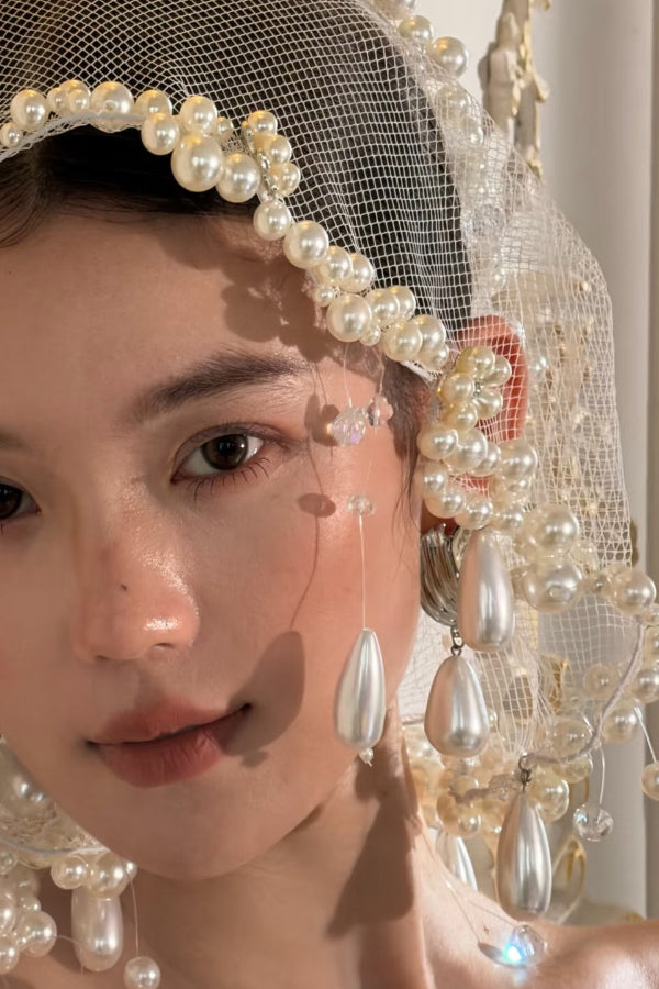 Elegant Retro Pearl Tassel Veil
