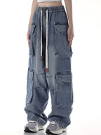 Loose versatile drawstring straight Cargo Jeans