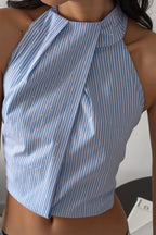 Chic Stripe Halter Open Back Crop Top