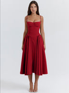 Soft Pink Corset Dress Spaghetti Strap Backless Pleated Cottagecore Midi Dress 2026