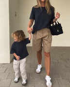 Cotton Crew Neck Short Sleeve Top Shorts Two Piece Set